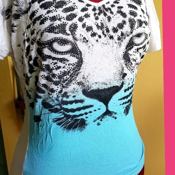 Tiger face short sleeve tee in blue and white M - Picture 1 of 6